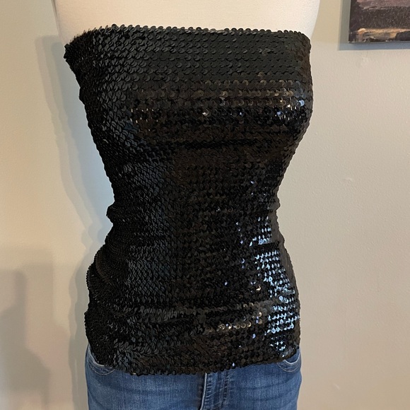 EXPRESS Black Sequin Tube Top ~ Small - Picture 2 of 5